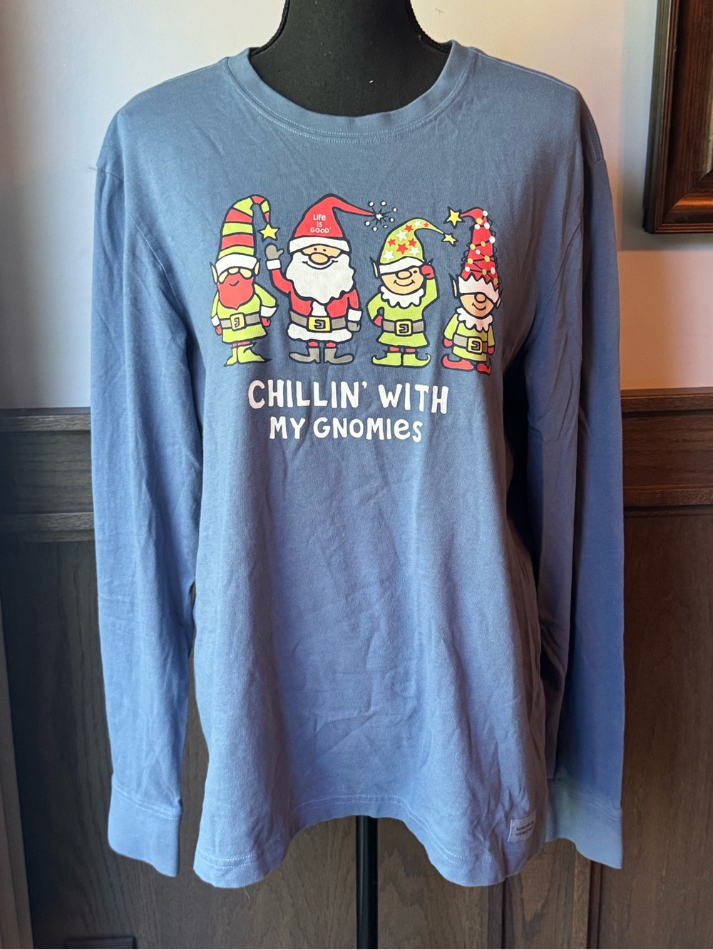 Life Is Good Blue Long-Sleeve 'Chillin With My Gnomies' Mens Tee